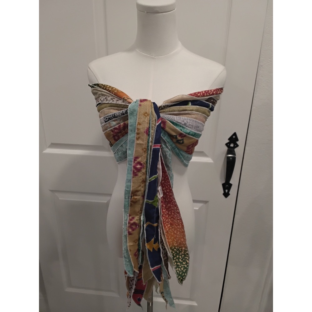 Boho Patchwork Silk Wrap Top / Scarf Convertible … - image 2